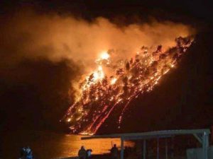 Страшный пожар в бухте Инал на берегу Чёрного моря сняли на видео