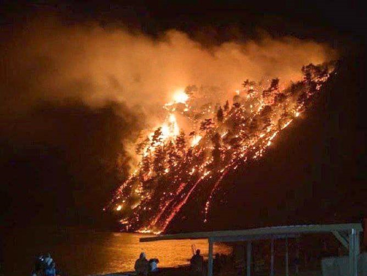 Страшный пожар в бухте Инал на берегу Чёрного моря сняли на видео
